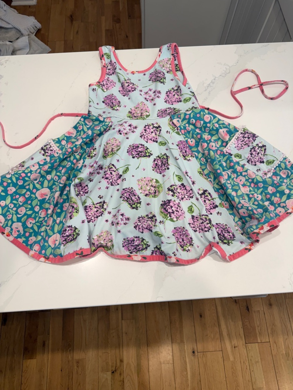 SweetHoney Floral & Teal Mixed-Print Sundress - Pink Trim